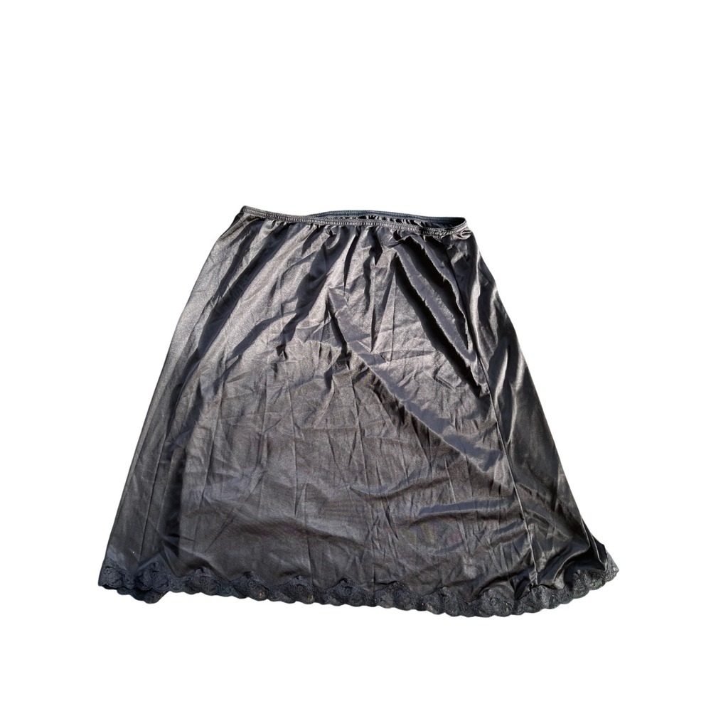 Vintage‎ Black Satin Lace Trim Half Slip Skirt Lingerie Underskirt 2206